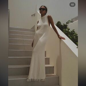 Dissh Dakota Ecru Knit Boucle High Neck Maxi Dress XXL